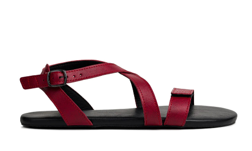 Ahinsa Hava - Burgundy Strap-Up barefoot sandals אהינסה חווה סנדלי ברפוט בורדו טבעוניות לנשים