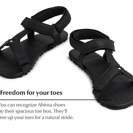 Ahinsa Adventure - Black sandals women & men barefoot אהינסה Adventure סנדלים ברפוט בצבע Black לנשים ולגברים
