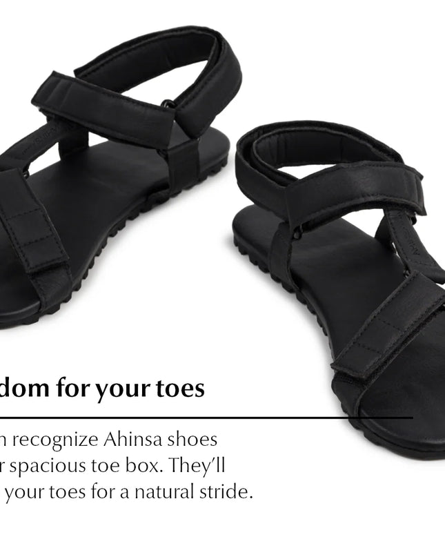 Ahinsa Adventure - Black sandals women & men barefoot אהינסה Adventure סנדלים ברפוט בצבע Black לנשים ולגברים