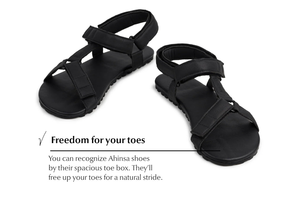Ahinsa Adventure - black Trekking Sandals אהינסה אדוונצ׳ר סנדלי ברפוט שחורות טבעוניות יוניסקס