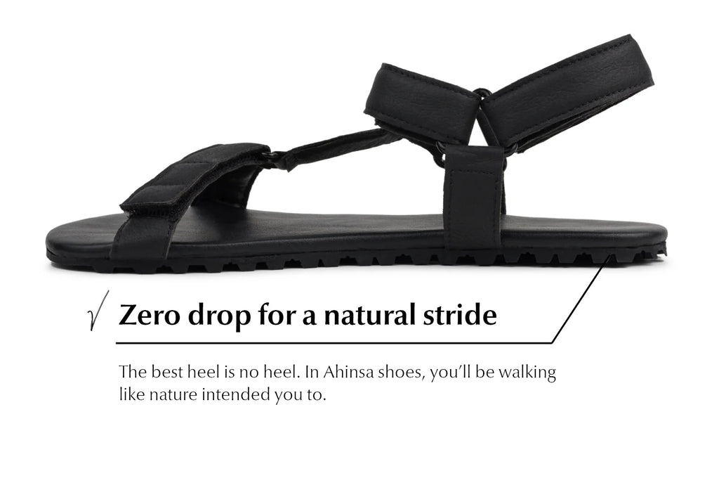 Ahinsa Adventure - black Trekking Sandals אהינסה אדוונצ׳ר סנדלי ברפוט שחורות טבעוניות יוניסקס