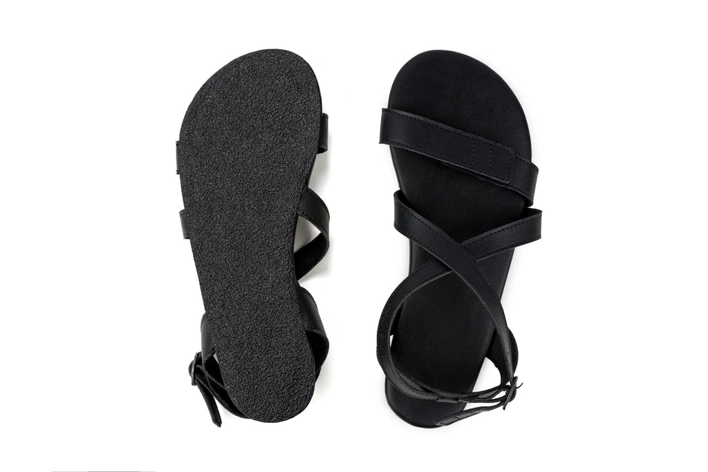 Ahinsa Hava - black Elegant Strap-Up sandals אהינסה חווה סנדלי ברפוט שחורות טבעוניות לנשים