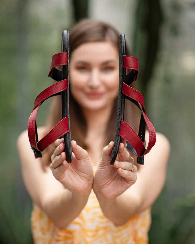 Ahinsa Hava - Burgundy sandals women & men barefoot אהינסה Hava סנדלים ברפוט בצבע Burgundy לנשים ולגברים