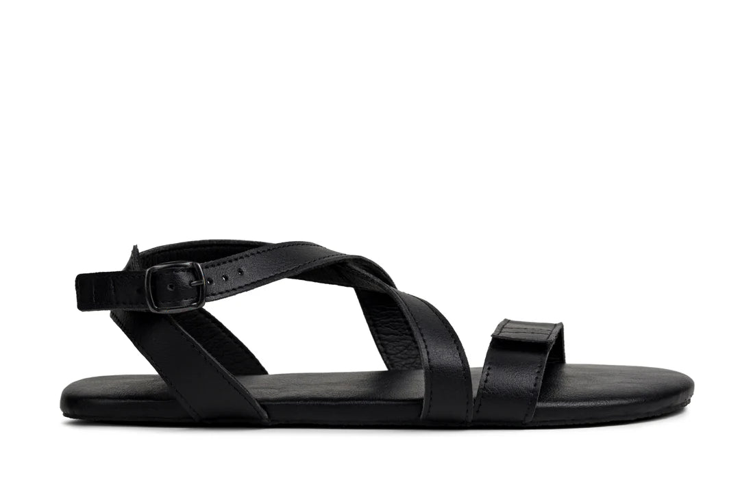 Ahinsa Hava  Elegant Strap-Up barefoot sandals black סנדלי ברפוט טבעוניות שחורות לנשים
