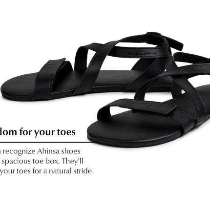 Ahinsa Hava - Black sandals women & men barefoot אהינסה Hava סנדלים ברפוט בצבע Black לנשים ולגברים