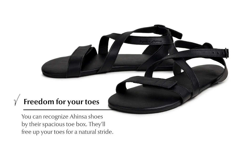 Ahinsa Hava - black Elegant Strap-Up sandals אהינסה חווה סנדלי ברפוט שחורות טבעוניות לנשים