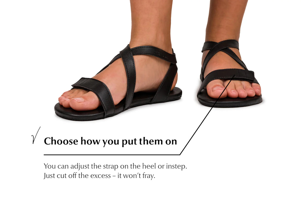 Ahinsa Hava - black Elegant Strap-Up sandals אהינסה חווה סנדלי ברפוט שחורות טבעוניות לנשים