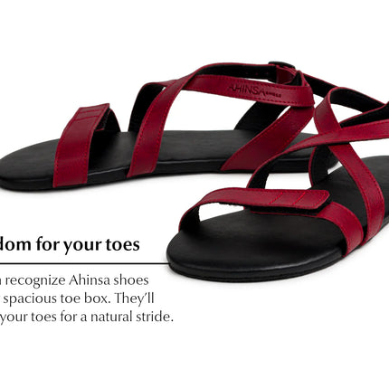 Ahinsa Hava - Burgundy sandals women & men barefoot אהינסה Hava סנדלים ברפוט בצבע Burgundy לנשים ולגברים