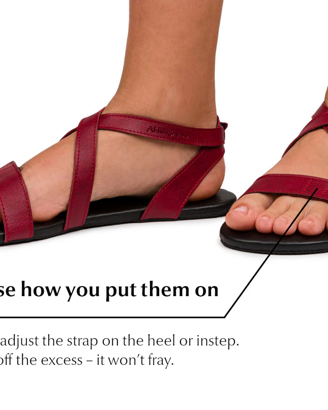 Ahinsa Hava - Burgundy sandals women & men barefoot אהינסה Hava סנדלים ברפוט בצבע Burgundy לנשים ולגברים