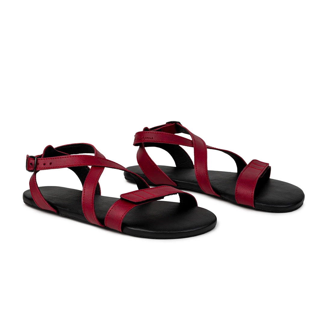 Ahinsa Hava Burgundy Strap-Up barefoot sandals סנדלי ברפוט אהינסה בצבע בורדו טבעוניות לנשים