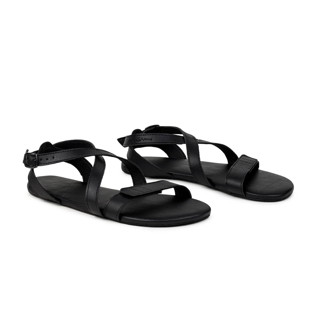 Ahinsa Hava - black Elegant Strap-Up sandals אהינסה חווה סנדלי ברפוט שחורות טבעוניות לנשים
