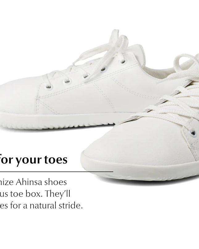 Ahinsa Vida sneakers - White color shoes women & men barefoot אהינסה ברפוט סניקרס יוניסקס נעלי ברפוט ברפוט בצבע לבן לנשים ולגברים
