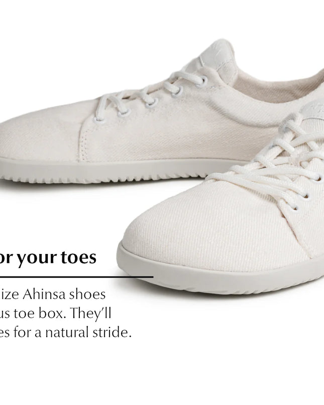 Ahinsa Vida Hemp - White sneakers women & men barefoot אהינסה Vida Hemp סניקרס ברפוט בצבע White לנשים ולגברים