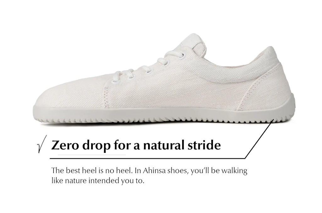 Ahinsa Vida Hemp - white unisex barefoot vegan sneakers אהינסה וידה המפ ברפוט לבנות טבעוניות יוניסקס